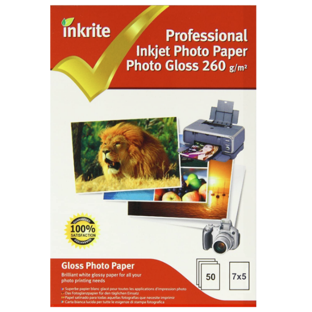 Buy 7 x 5 Glossy Photo Paper 260gsm (50 sheets) INKredible UK