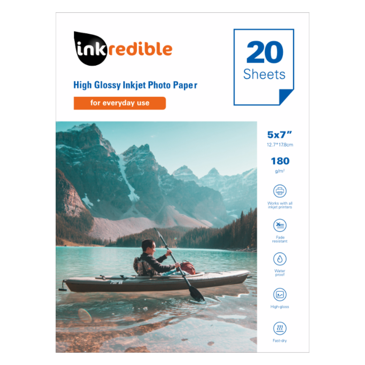 7 x 5 Glossy Photo Paper 180gsm (20 sheets)