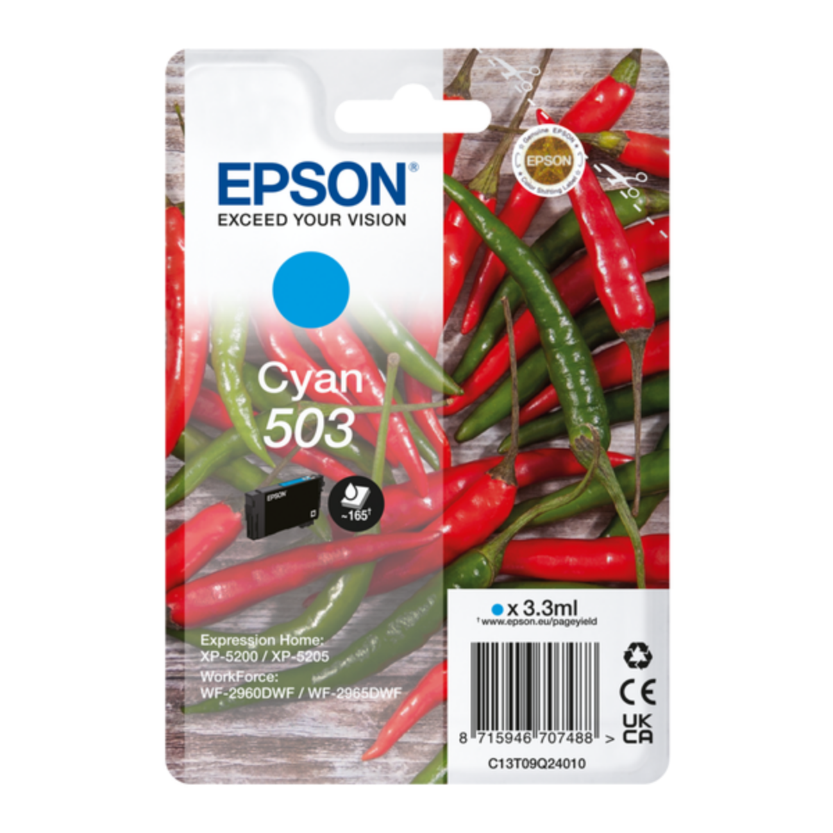 Genuine Epson WorkForce WF-2965DWF Cyan Ink Cartridge