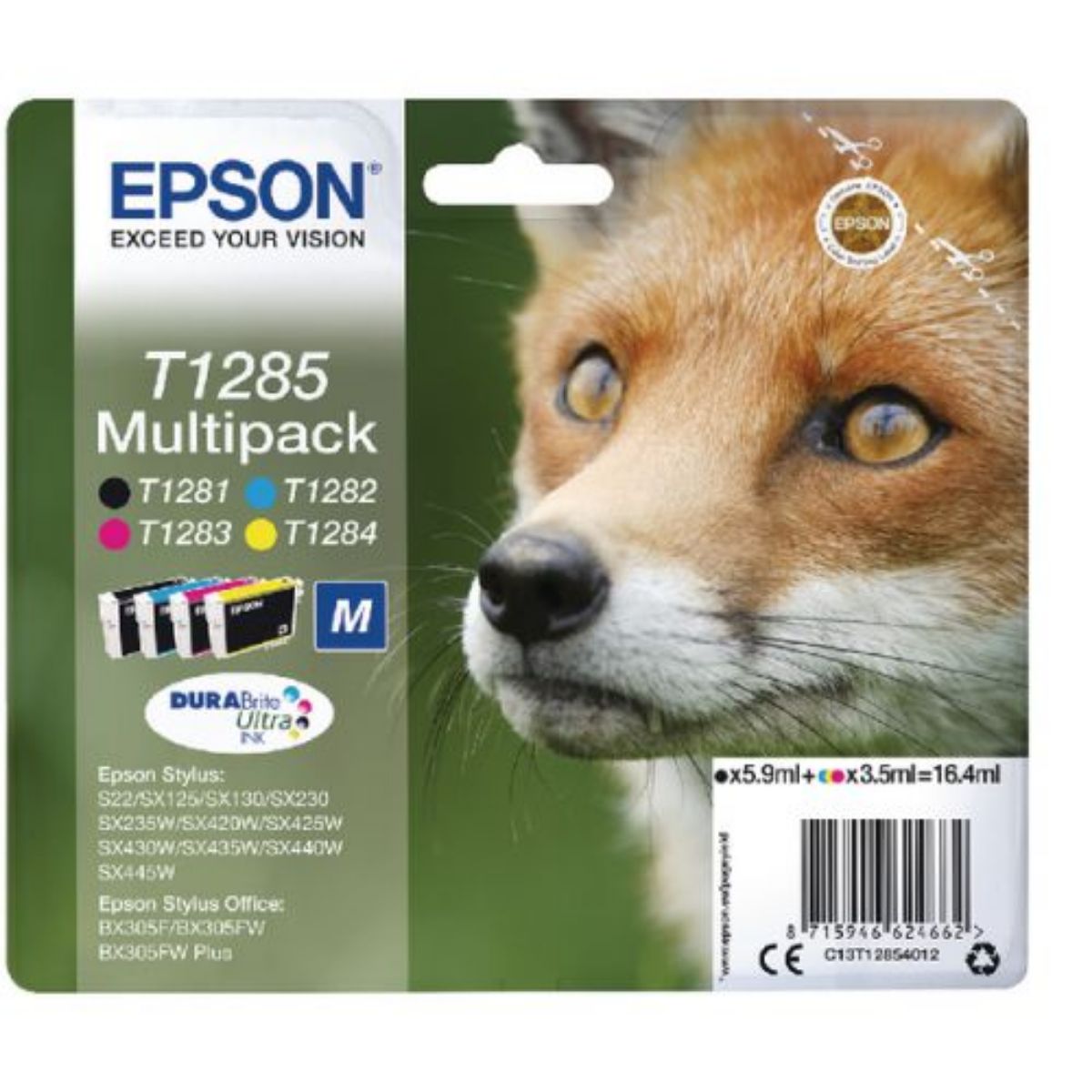 Epson T1285 Fox Ink Cartridge Multipack 6ml + 3x 3.5ml (Pack 4) - C13T12854012