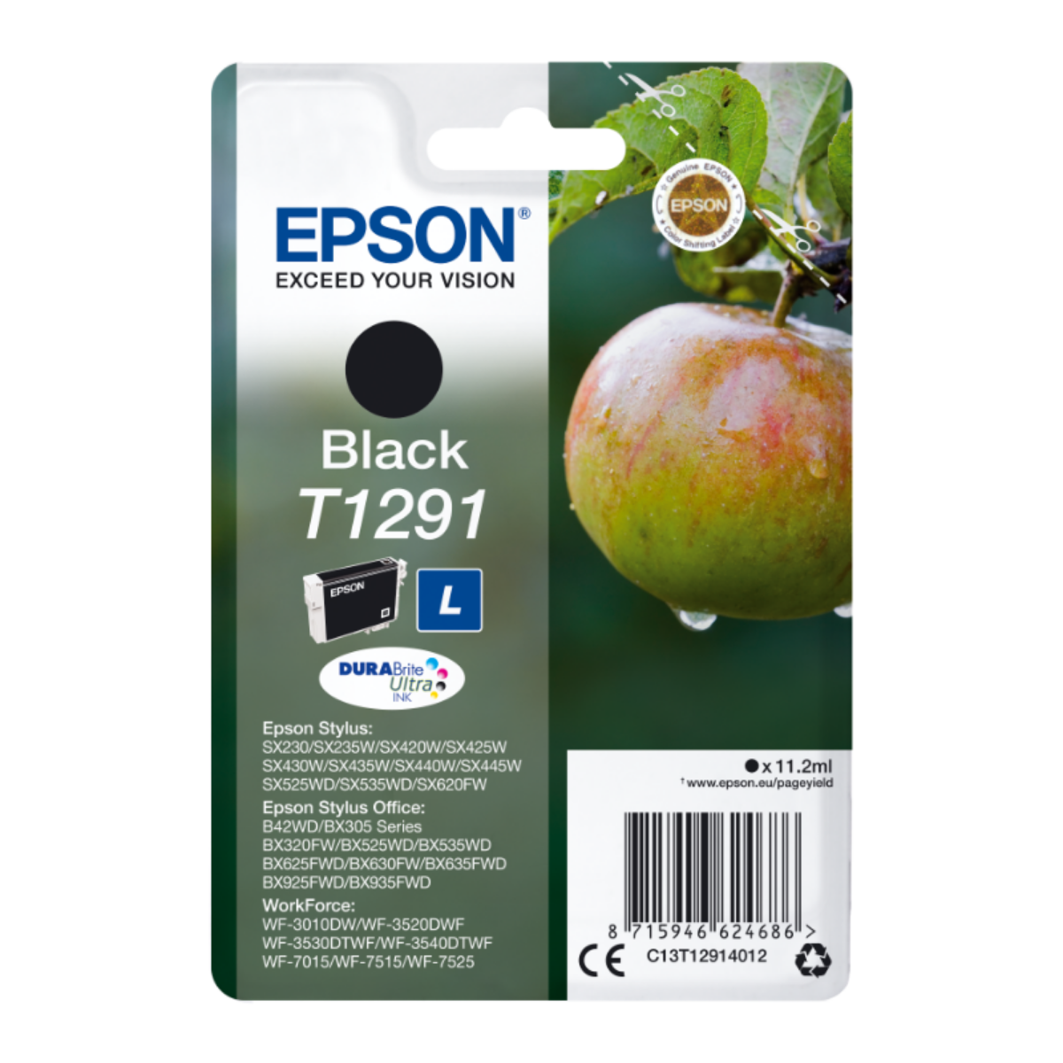 Epson T1291 Apple Black Standard Capacity Ink Cartridge 11ml - C13T12914012