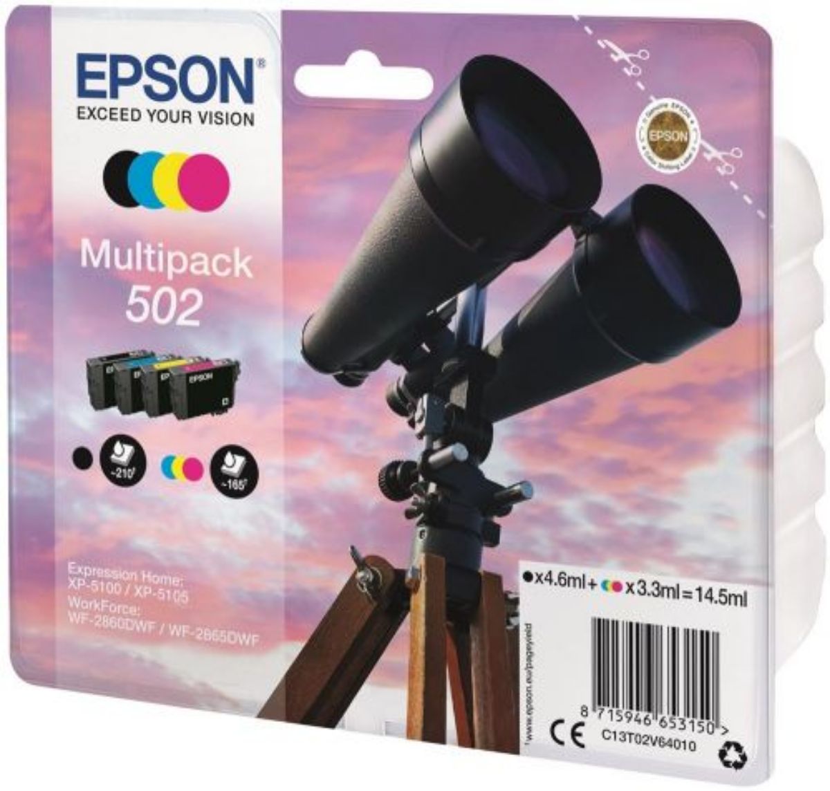 Epson 502 Binoculars Ink Cartridge Multipack 4.6ml + 3x 3ml (Pack 4) - C13T02V64010