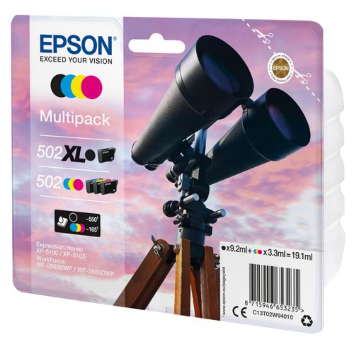 Epson 502/502XL Binoculars Mixed Capacity Multipack 9.2ml + 3x 3.3ml (Pack 4) - C13T02W9010