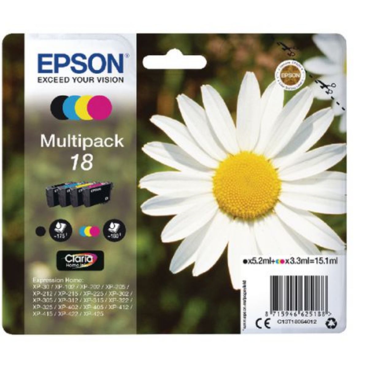 Epson 18 Daisy Ink Cartridge Multipack 5ml + 3x 3ml (4 Pack) - C13T18064012