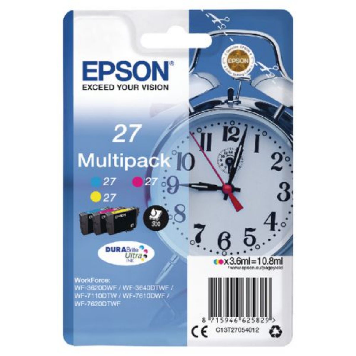 Epson 27 Alarm Clock Ink Cartridge Multipack 3x 4ml (Pack 3) - C13T27054012