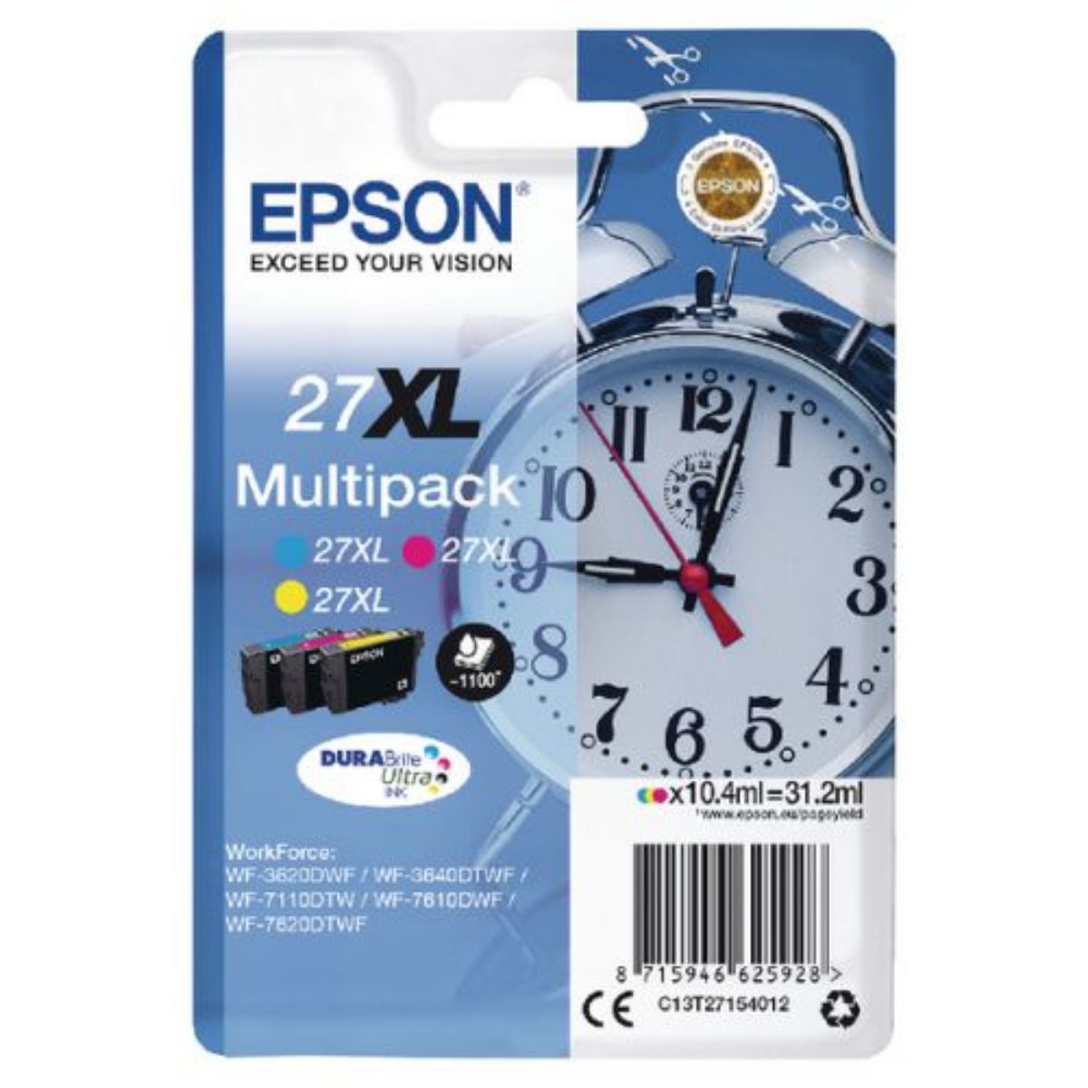 Epson 27XL Alarm Clock High Yield Colour Multipack 3x 10ml (Pack 3) - C13T27154012