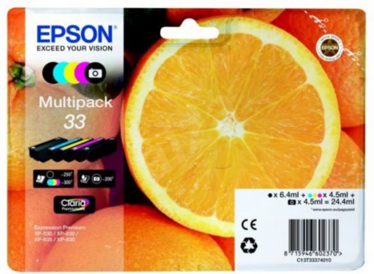 Epson 33 Oranges Ink Cartridge Multipack 2x 6.4ml + 3x 4.5ml (5 Pack) - C13T33374011