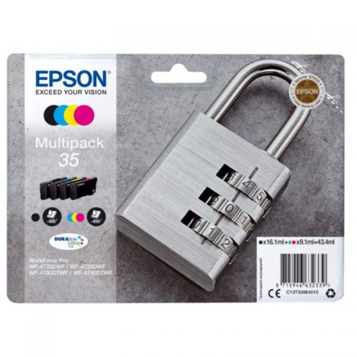 Epson 35 Padlock Ink Cartridge Multipack 16ml + 3x 9ml (Pack 4) - C13T35864010