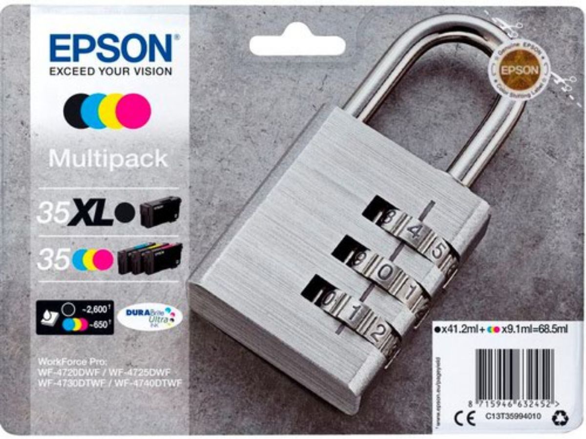 Epson 35/35XL Padlock Mixed Capacity Ink Cartridge Multipack 41ml + 3x 9.1ml (Pack 4) - C13T35994010