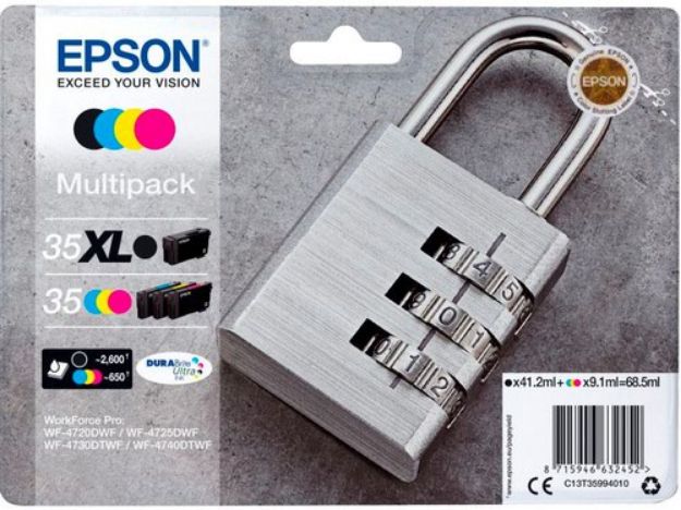 Picture of Epson 35/35XL Padlock Mixed Capacity Ink Cartridge Multipack 41ml + 3x 9.1ml (Pack 4) - C13T35994010