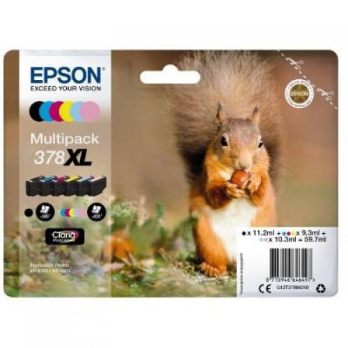 Epson 378XL Squirrel High Yield Ink Multipack 11.2ml + 2x 10.3ml 3x 9.3ml (Pack 6) - C13T37984010