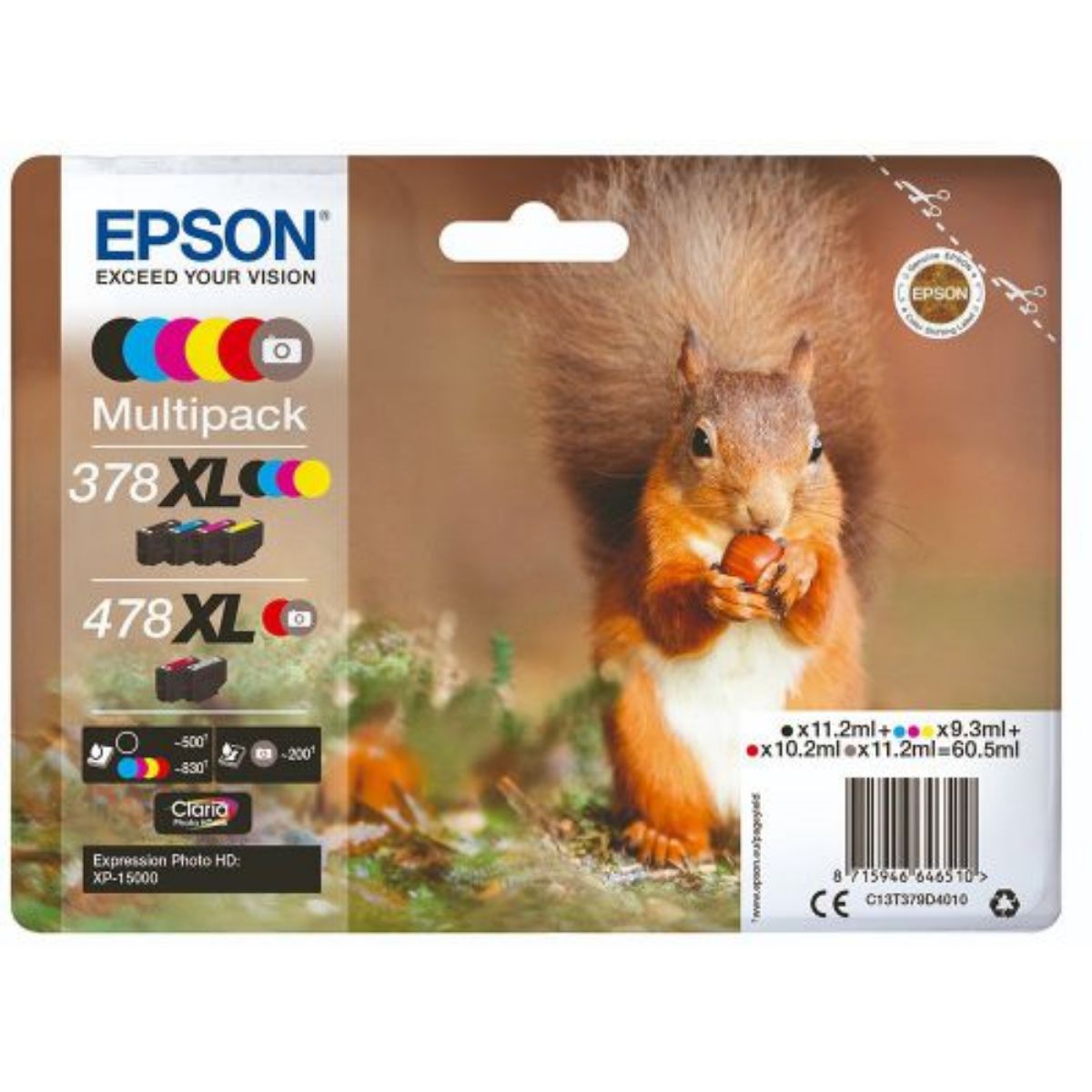 Epson 378XL/478XL Squirrel High Yield Ink Multipack 2x 11.2ml + 3x 9.3ml + 10.2ml (Pack 6) - C13T379D4010