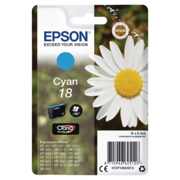 Picture of Epson 18 Daisy Cyan Standard Capacity Ink Cartridge 3ml - C13T18024012