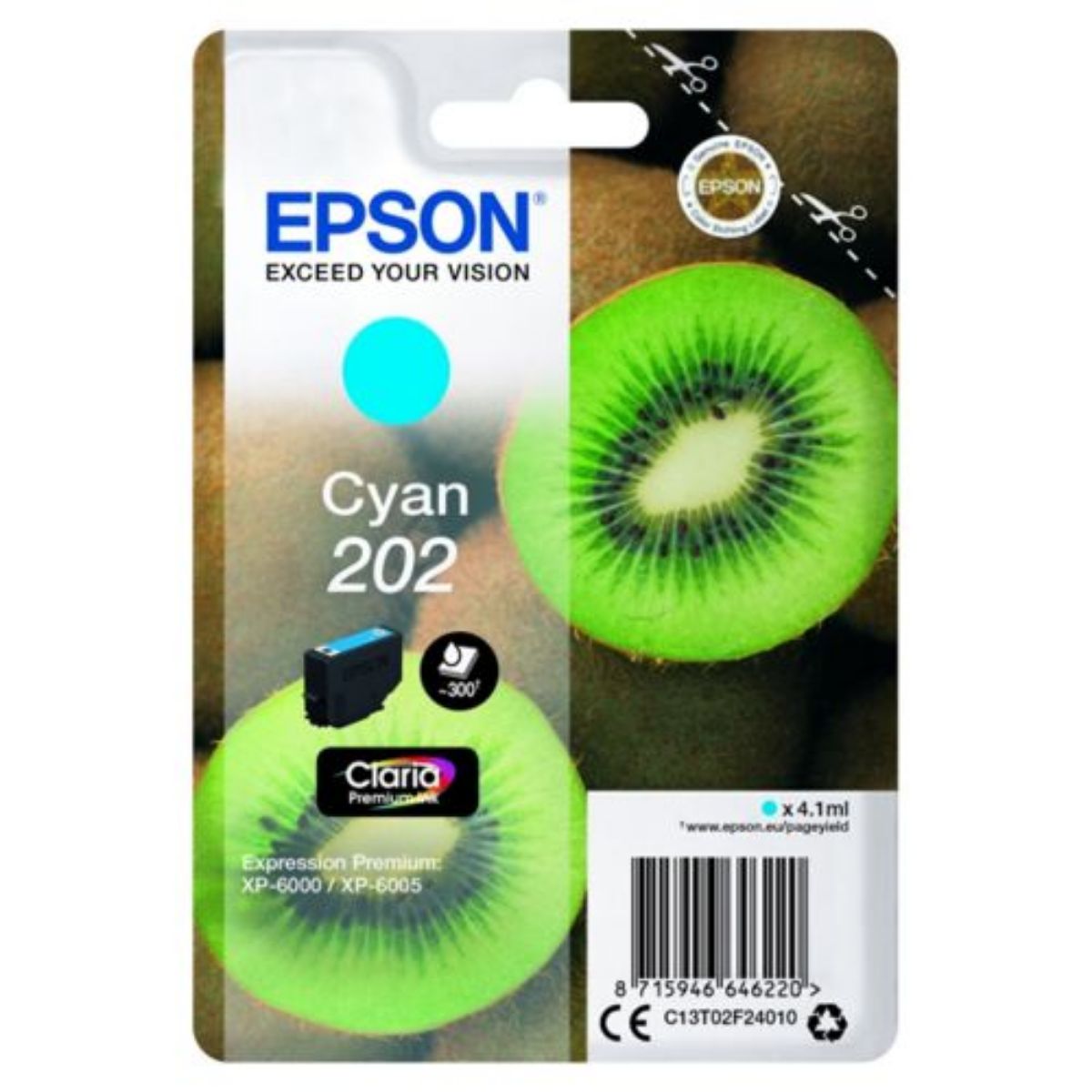 Epson 202 Kiwi Standard Capacity Cyan Ink Cartridge - C13T02F24010