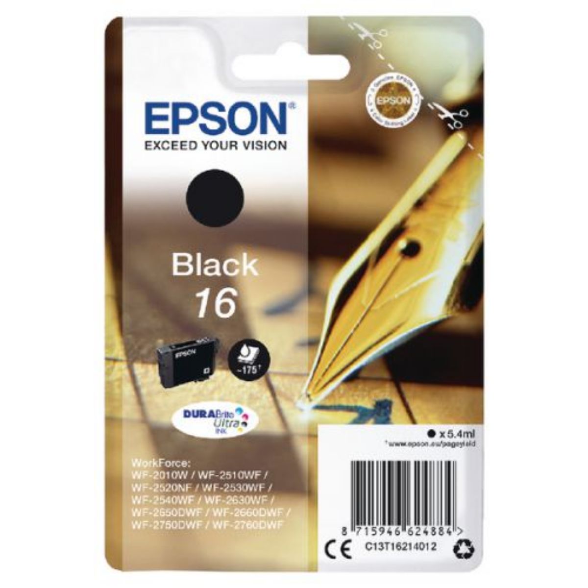 Epson 16 Pen and Crossword Black Standard Capacity Ink Cartridge 5ml - C13T16214012