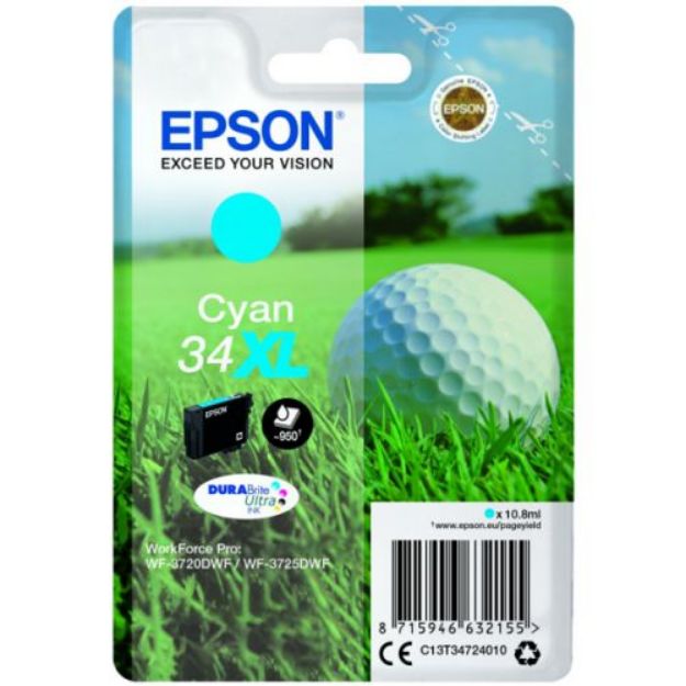 Picture of Epson 34XL Golfball Cyan High Yield Ink Cartridge 11ml - C13T34724010