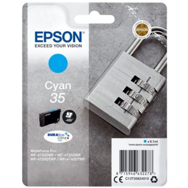 Picture of Epson 35 Padlock Cyan Standard Capacity Ink Cartridge 9ml - C13T35824010