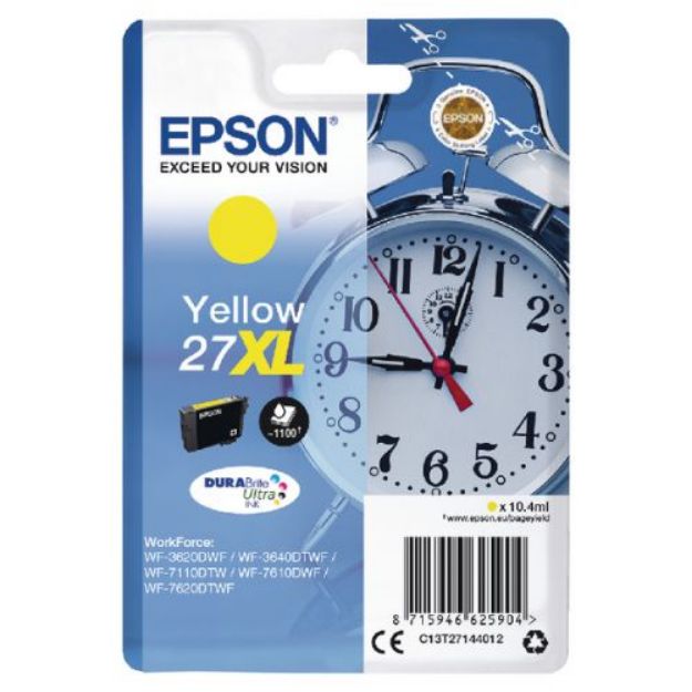 Picture of Epson 27XL Alarm Clock Yellow High Yield Ink Cartridge 10ml - C13T27144012