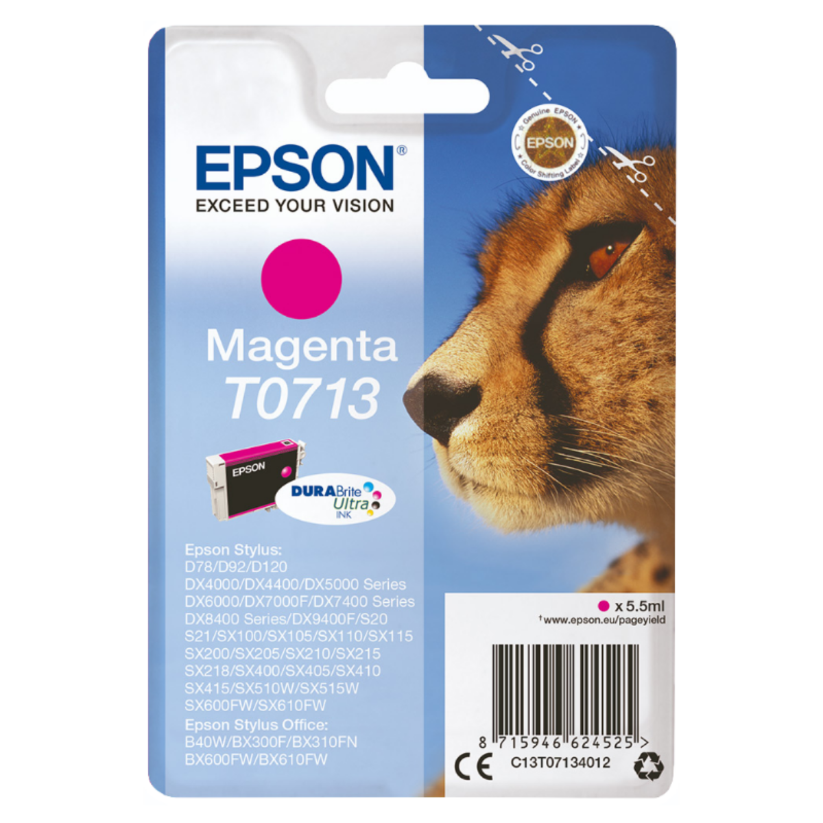 Epson T0713 Cheetah Magenta Standard Capacity Ink Cartridge 6ml - C13T07134012