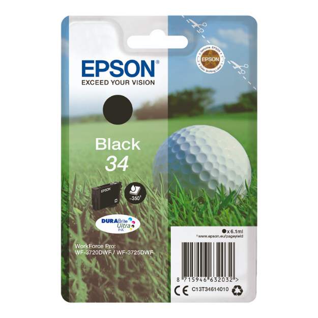 Picture of Epson 34 Golfball Black Standard Capacity Ink Cartridge 6ml - C13T34614010