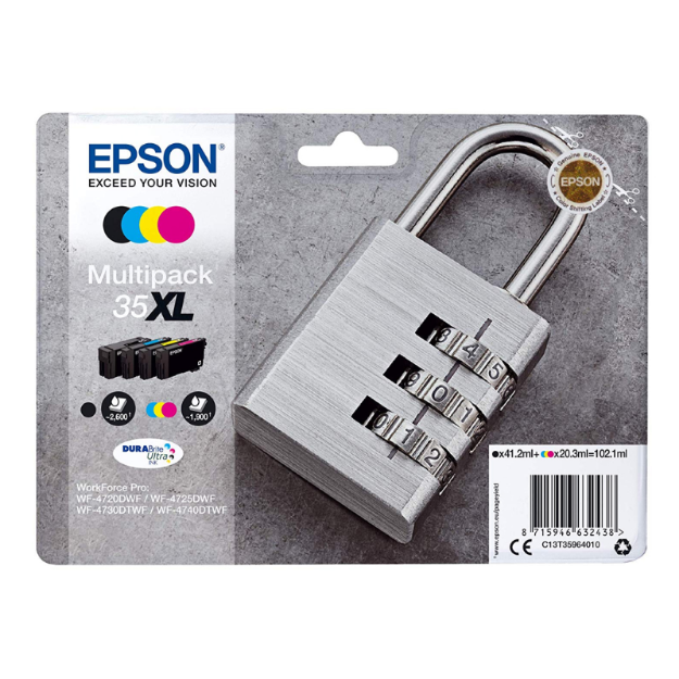 Picture of Epson 35XL Padlock High Yield Ink Cartridge Multipack 41ml + 3x 20ml (Pack 4) - C13T35964010
