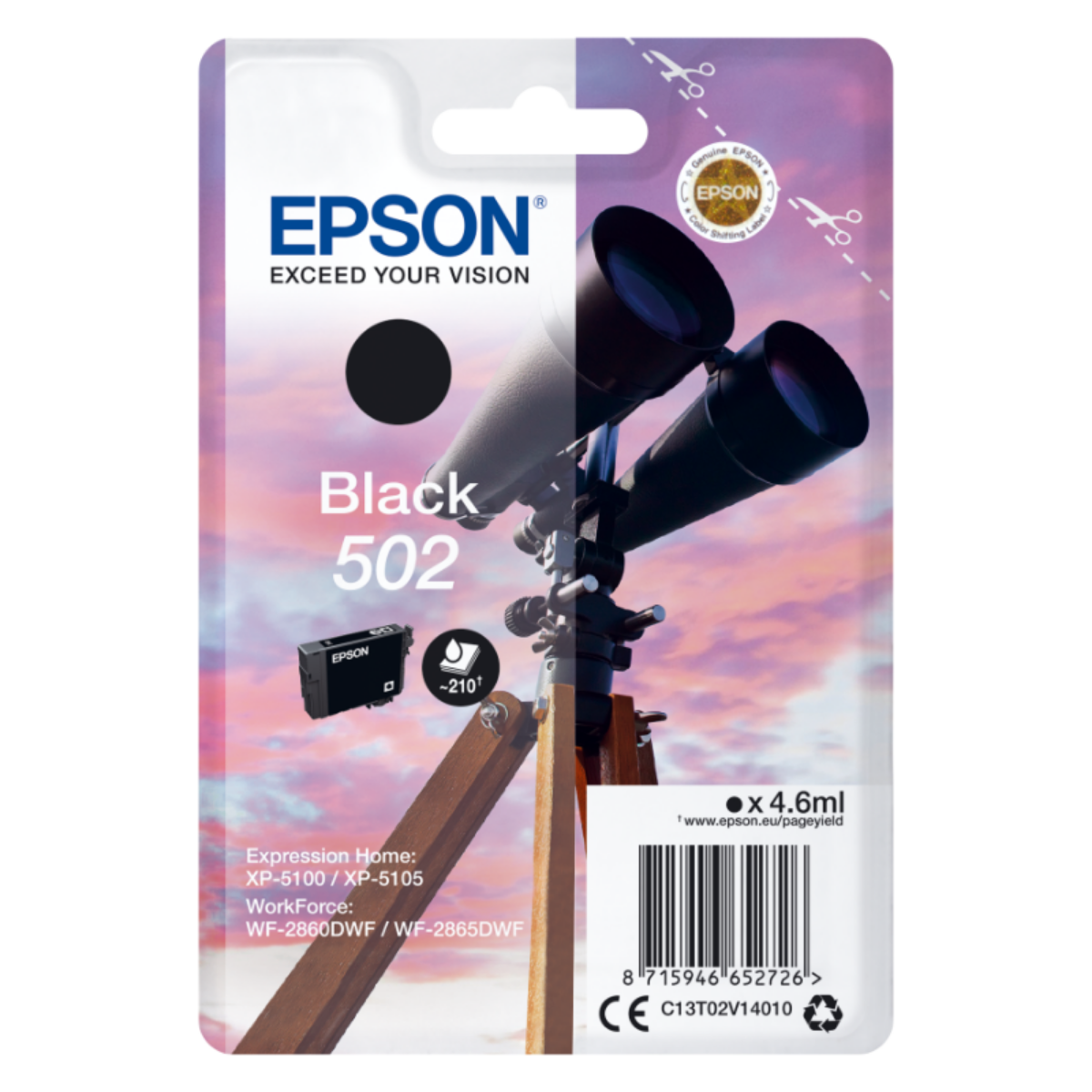 Epson 502 Binoculars Black Standard Capacity Ink Cartridge 5ml - C13T02V14010