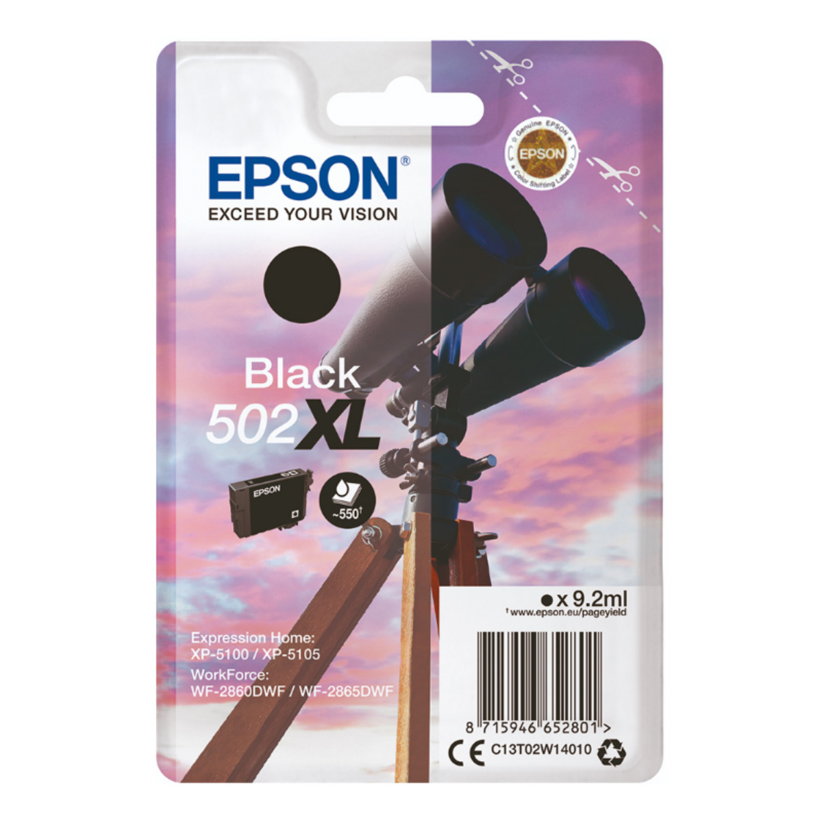 Epson 502XL Binoculars Black High Yield Ink Cartridge 9ml - C13T02W14010