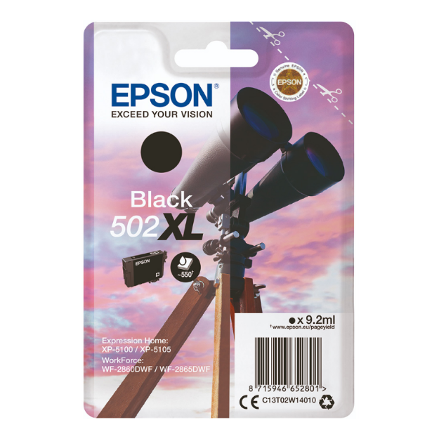 Picture of Epson 502XL Binoculars Black High Yield Ink Cartridge 9ml - C13T02W14010
