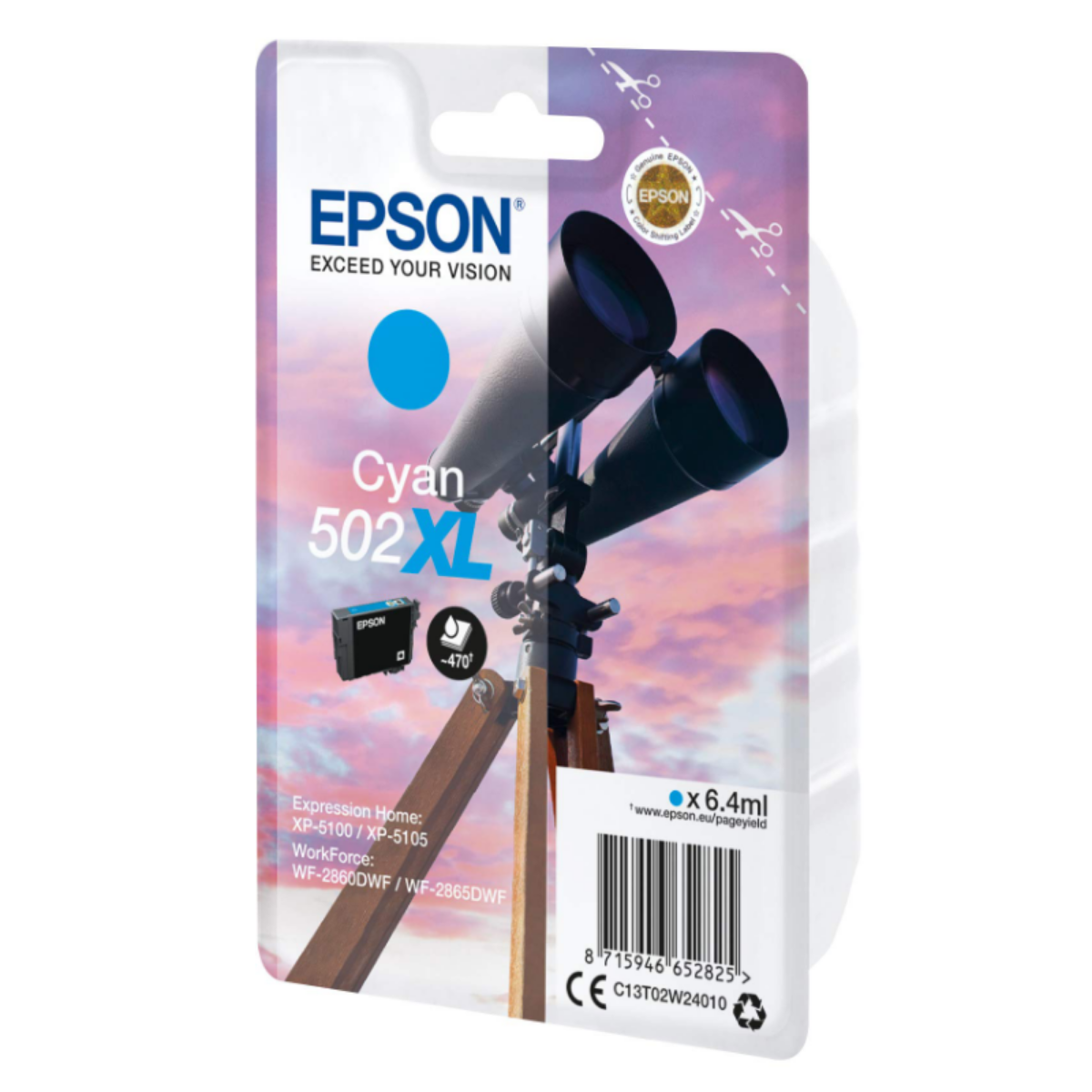 Epson 502XL Binoculars Cyan High Yield Ink Cartridge 6ml - C13T02W24010