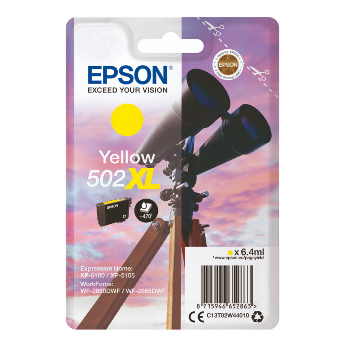 Epson 502XL Binoculars Yellow High Yield Ink Cartridge 6ml - C13T02W44010