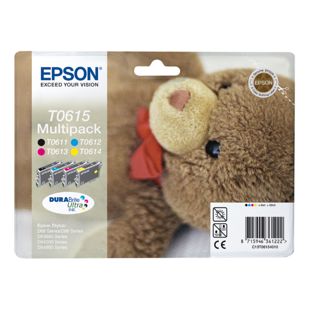 Epson T0615 Teddy Bear Ink Cartridge Multipack 4x 8ml (Pack 4) - C13T06154010