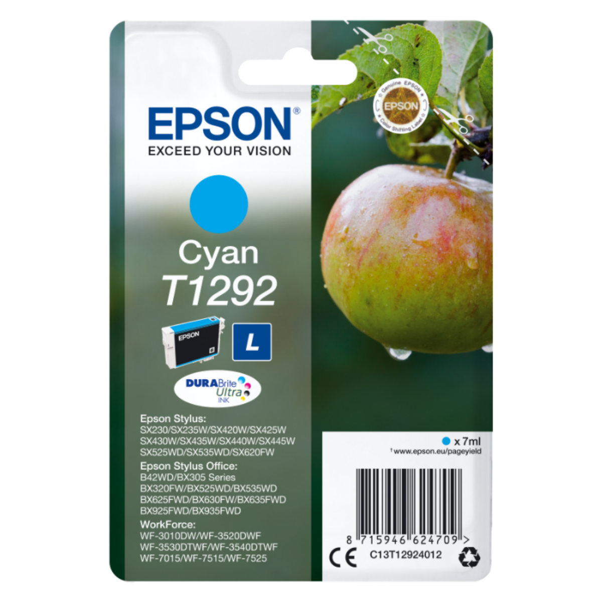Epson T1292 Apple Cyan Standard Capacity Ink Cartridge 7ml - C13T12924012