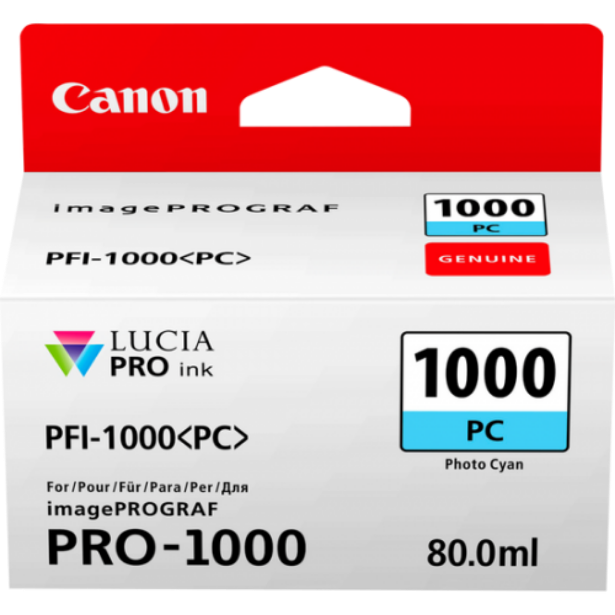 Canon PFI1000PC Photo Cyan Standard Capacity Ink Cartridge 80ml - 0550C001