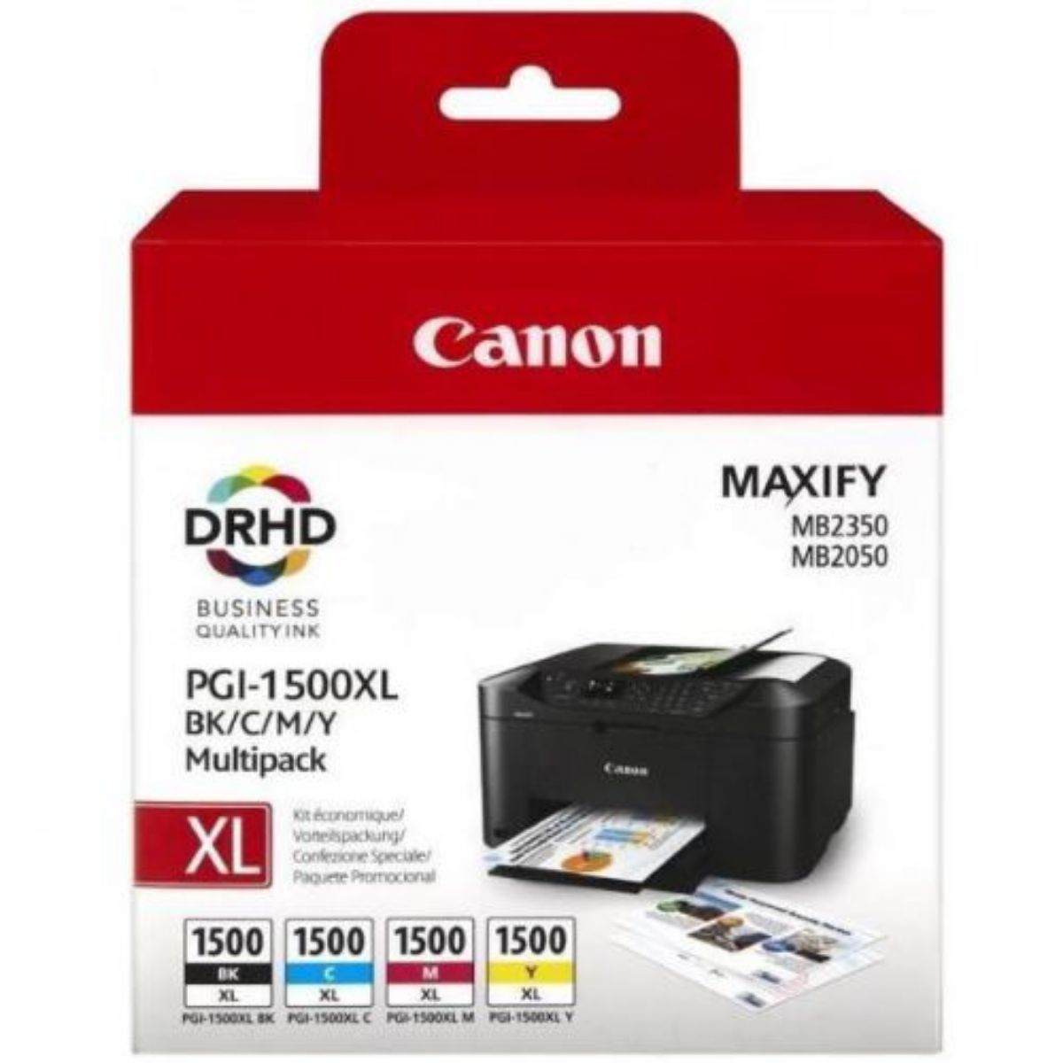 Canon PGI-1500XL Black/Cyan/Magenta/Yellow High Yield Ink Cartridge Multipack 34ml + 3x 12ml (4 Pack) - 9182B004