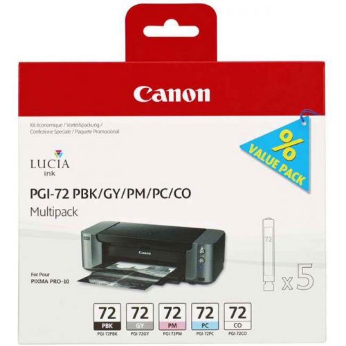 OEM Canon PGI-72 Photo Black/Photo Cyan/Photo Magenta/Grey/Chroma Optimizer Ink Cartridge Multipack 5x 14ml (5 Pack) - 6403B007