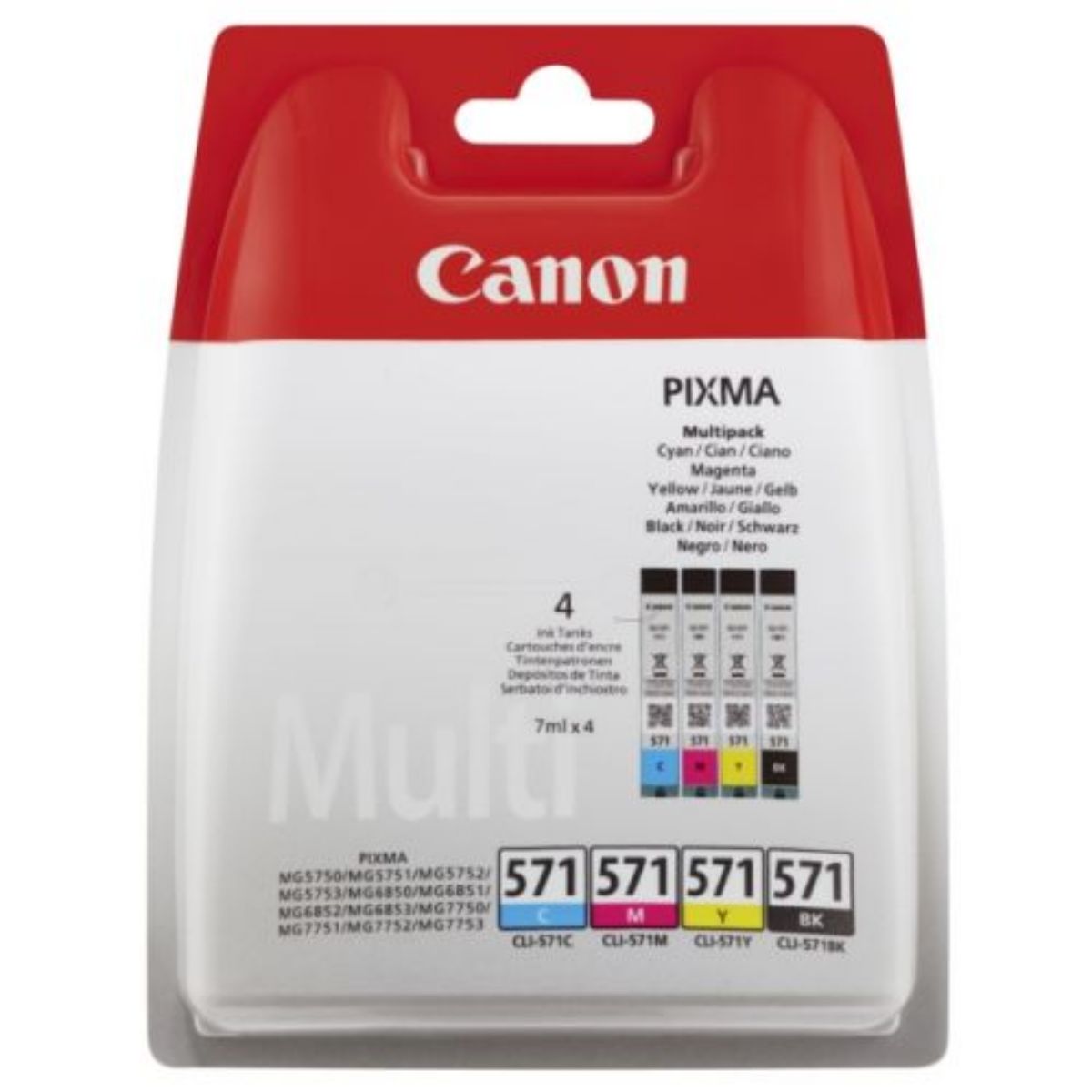 Canon CLI-571 Black Cyan Magenta Yellow Multipack 4x 7ml (4 Pack) - 0386C005