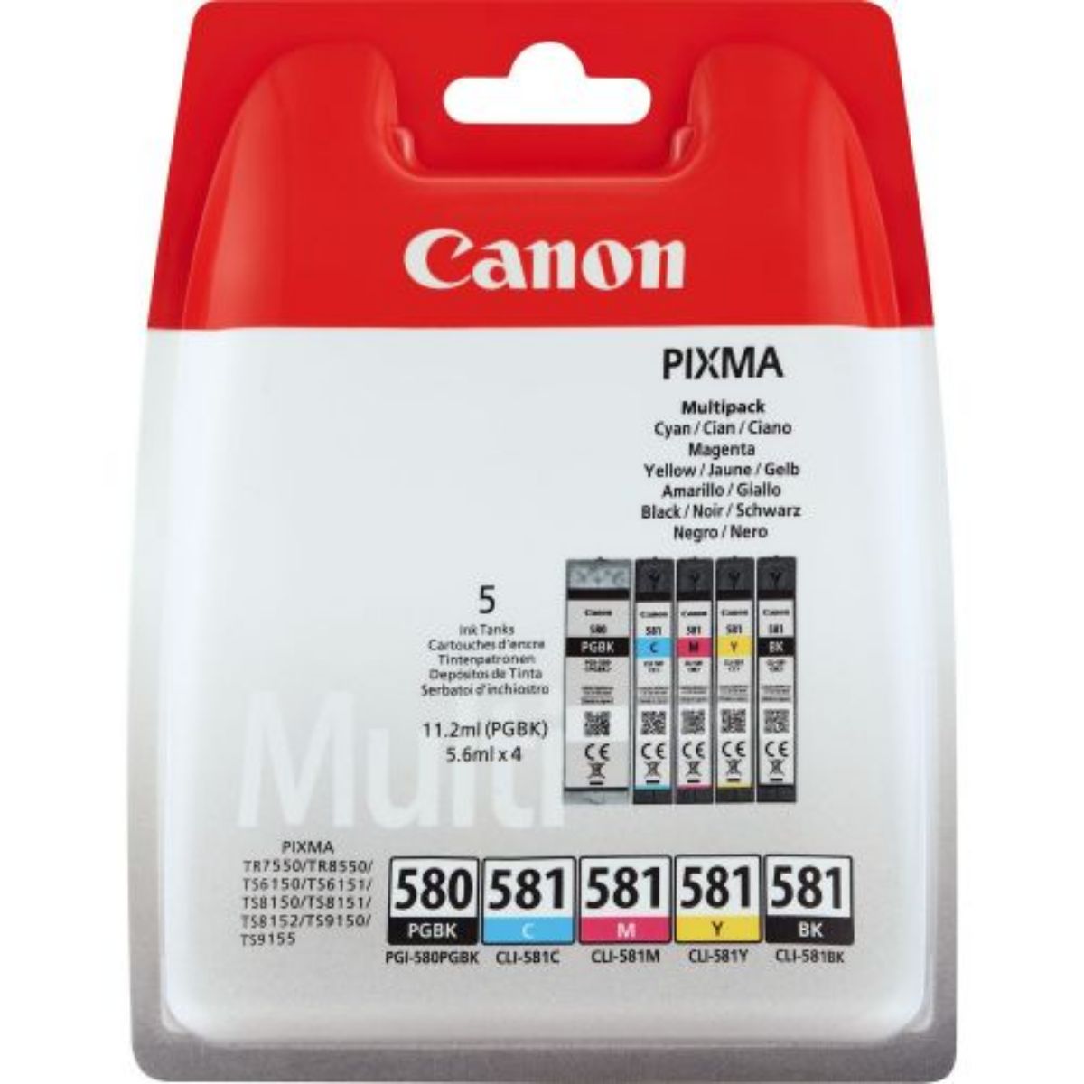 OEM Canon PGI-580/CLI-581 Standard Capacity Multipack Ink Cartridges (5 Pack) 11ml + 4x 5.6ml - 2078C005