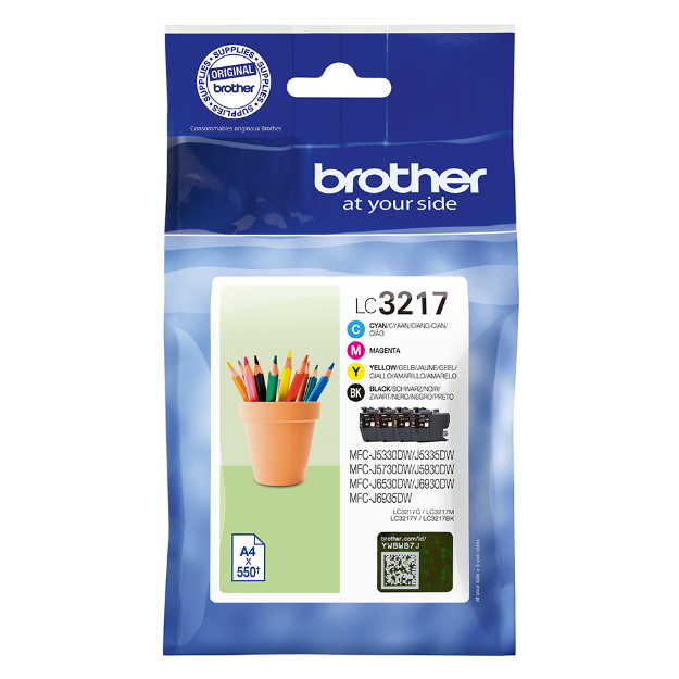 Picture of Brother Black Cyan Magenta Yellow Standard Capacity Ink Cartridge Multipack 15ml + 3 x 9ml (Pack 4) - LC3217VAL