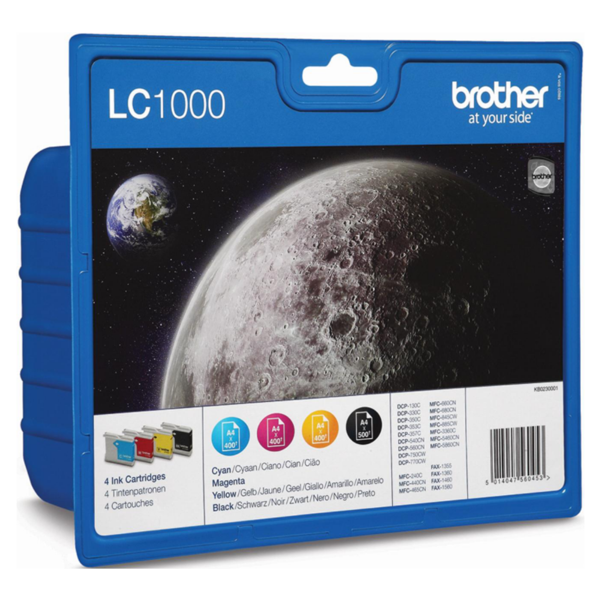 Brother Black Cyan Magenta Yellow Ink Cartridge Multipack 19ml + 3 x 7ml (Pack 4) - LC1000VALBP