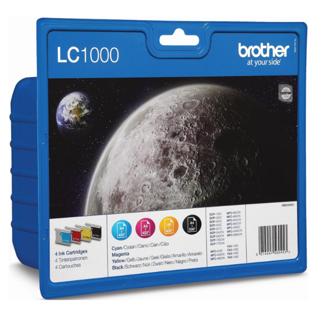 Picture of Brother Black Cyan Magenta Yellow Ink Cartridge Multipack 19ml + 3 x 7ml (Pack 4) - LC1000VALBP
