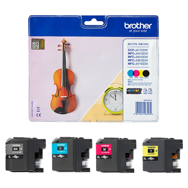 Picture of Brother Black Cyan Magenta Yellow High Capacity Ink Cartridge Multipack 9ml + 3 x 8ml (Pack 4) - LC127XLVALBP