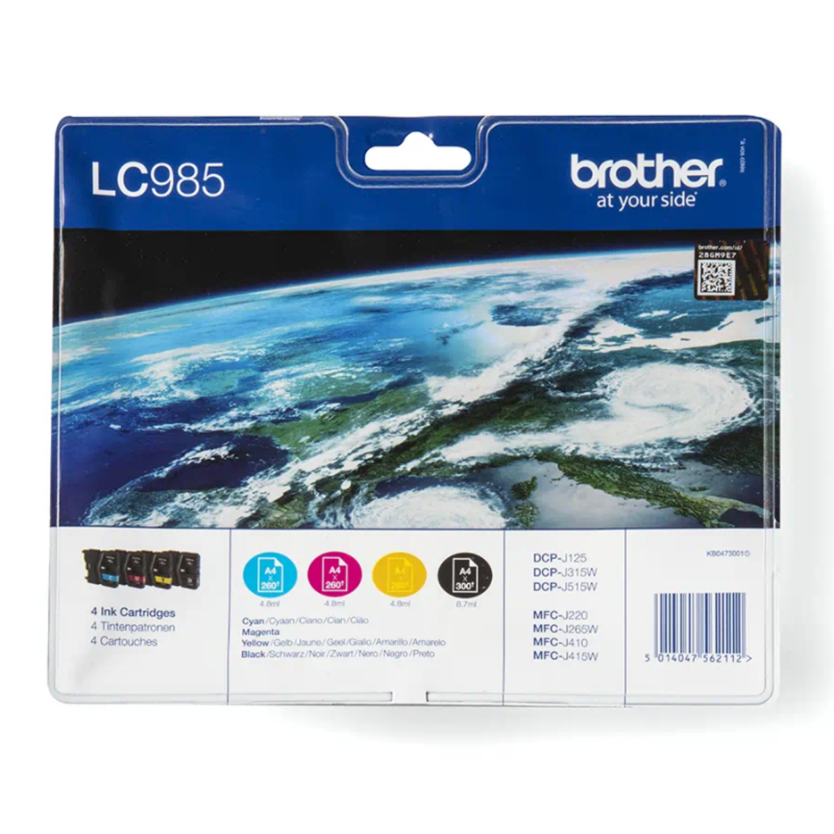 Brother Black Cyan Magenta Yellow Standard Capacity Ink Cartridge Multipack 9ml + 3 x 5ml (Pack 4) - LC985VALBP