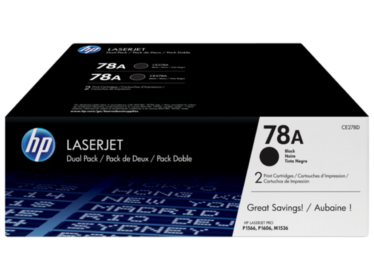 HP 78A Black Standard Capacity Toner Cartridge Twinpack 2 x 2.1K pages (Pack 2) for HP LaserJet M1236/P1566/P1606 - CE278AD