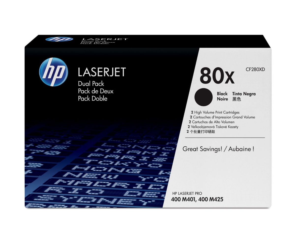 HP 80X High Capacity Black Toner Cartridge Twinpack - CF280XD