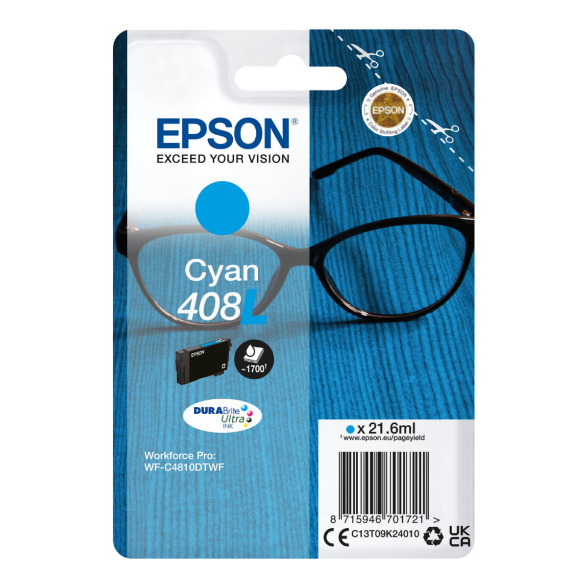 Epson 408L Cyan High Capacity Ink Cartridge 21.6ml - C13T09K24010