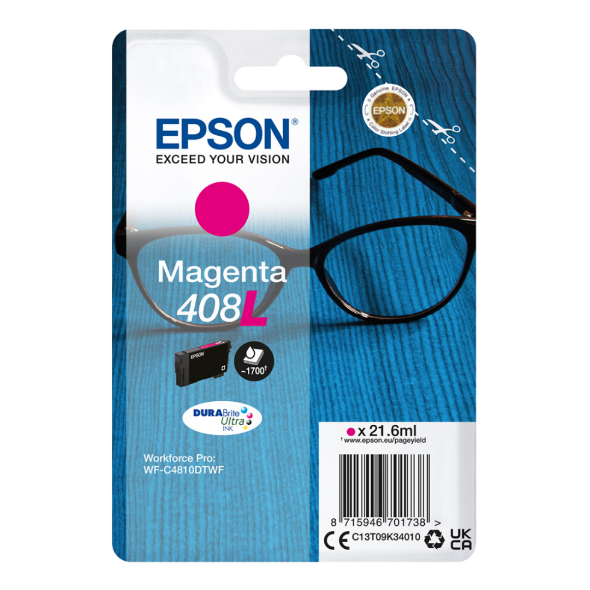 Epson 408L Magenta High Capacity Ink Cartridge 21.6ml - C13T09K34010