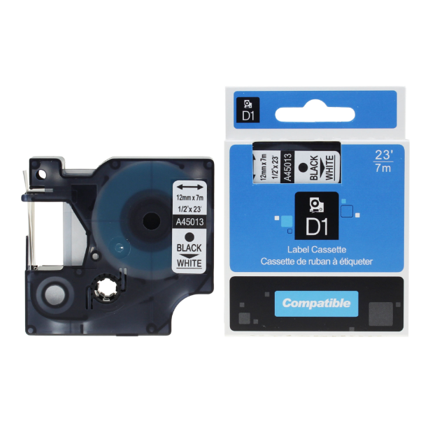 Picture of Compatible Dymo LabelWriter DUO D1 Black On White Adhesive Labelling Tape 12mm x 7m (45013)